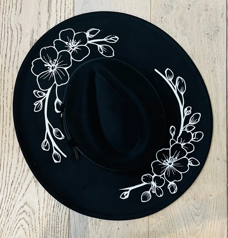 Vegan Felt Hat - XL Brim - Large Cherry Blossoms made by Modcloth