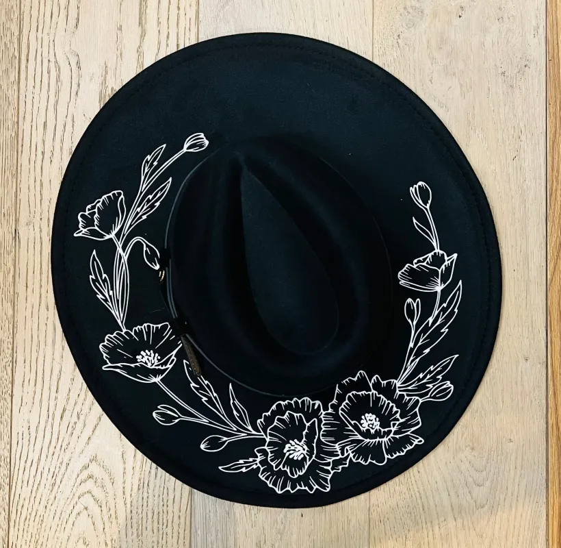 Vegan Felt Hat - XL Brim - Large Poppies made by Modcloth