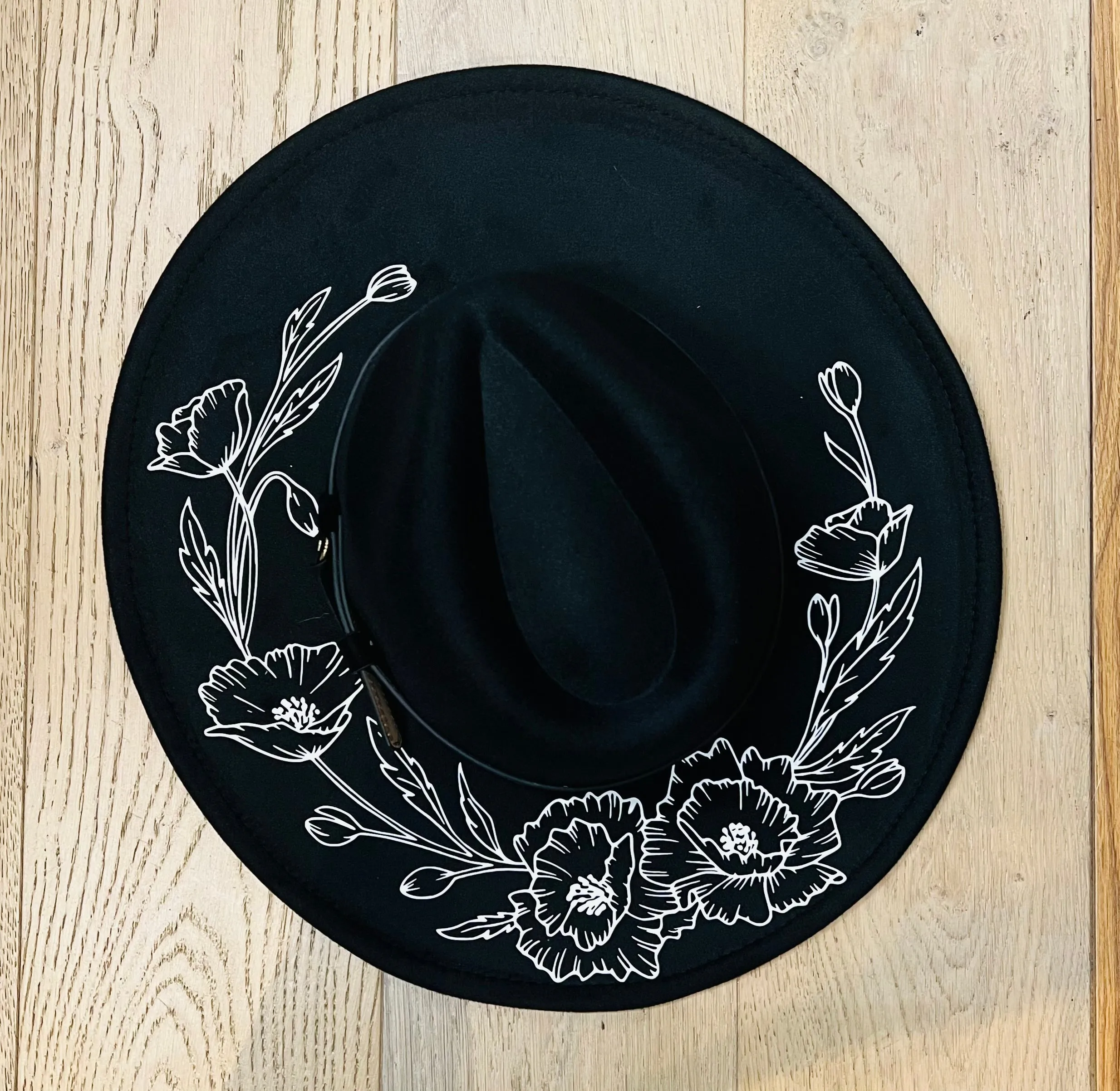 Vegan Felt Hat - XL Brim - Large Poppies sold by Modcloth