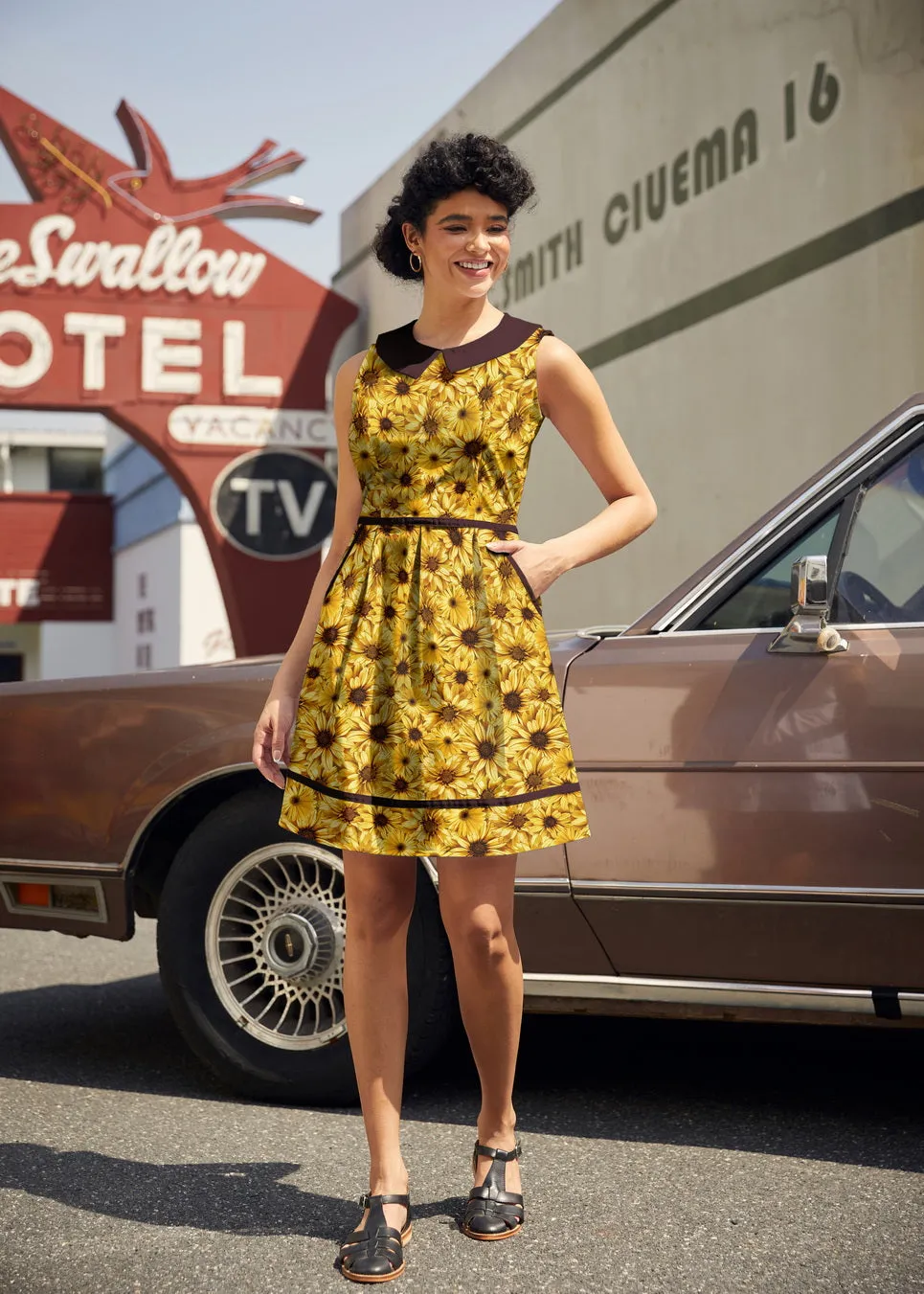 Retro Mod Collared Dress Sunflower sold by Modcloth