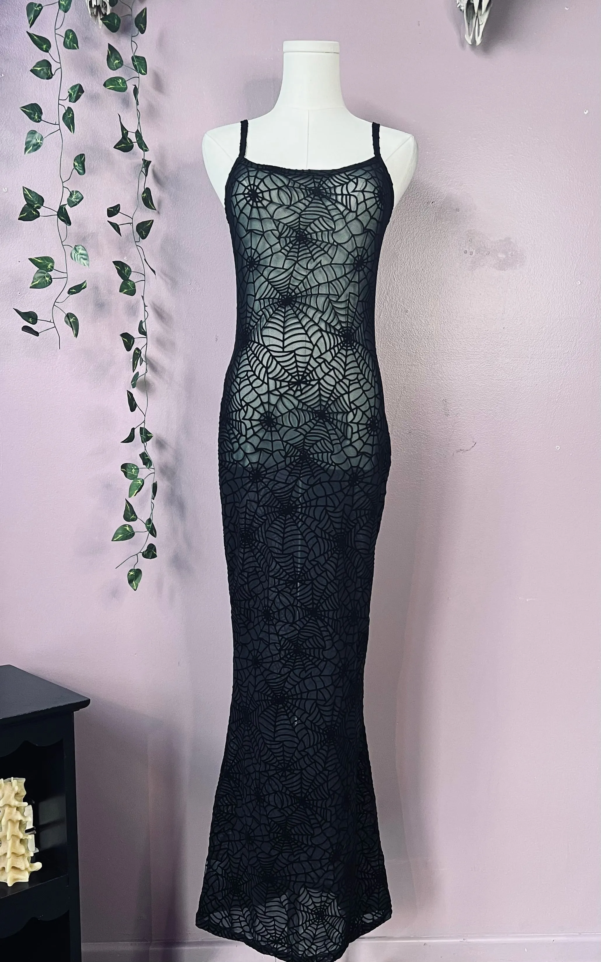 Sheer Hourglass Maxi Dress - Velvet Flocked Spider Webs sold by Modcloth product image thumbnail 4