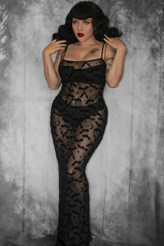 Sheer Hourglass Maxi Dress - Velvet Flocked Bats made by Modcloth