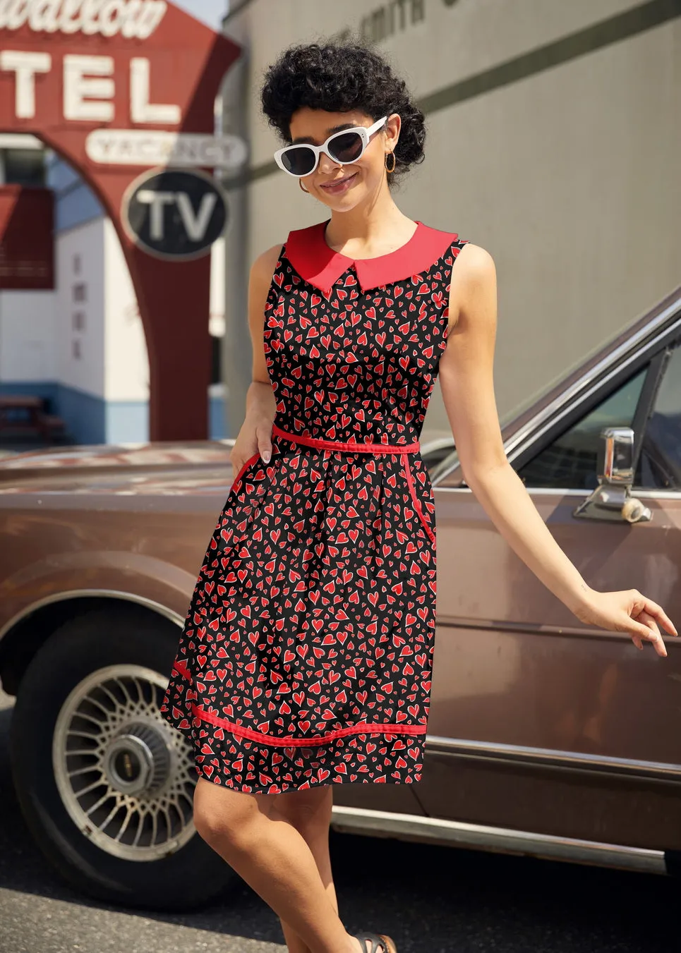 Retro Mod Collared Dress Hearts sold by Modcloth