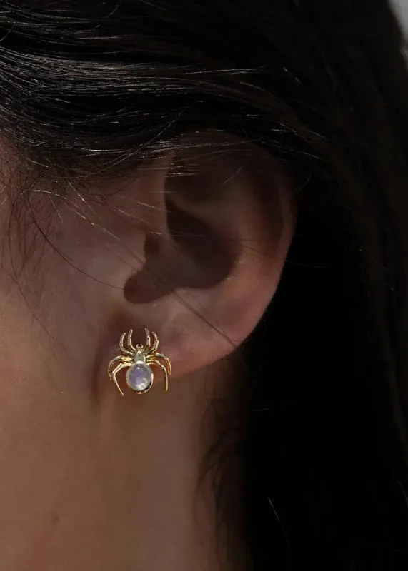 Moonstone Spider Stud Earrings made by Awe Inspired