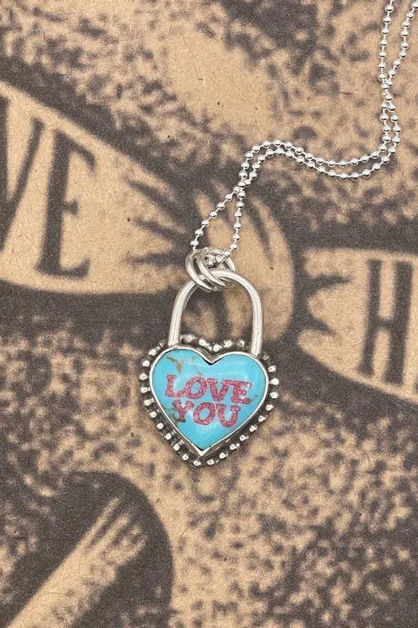 Babe - Love You Heart Faux Lock Pendant Turquoise sold by Modcloth