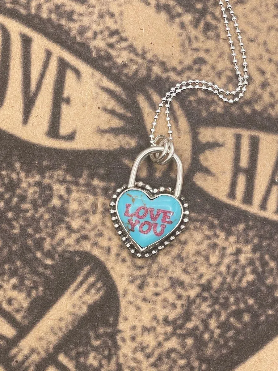 Babe - Love You Heart Faux Lock Pendant Turquoise sold by Modcloth product image thumbnail 3
