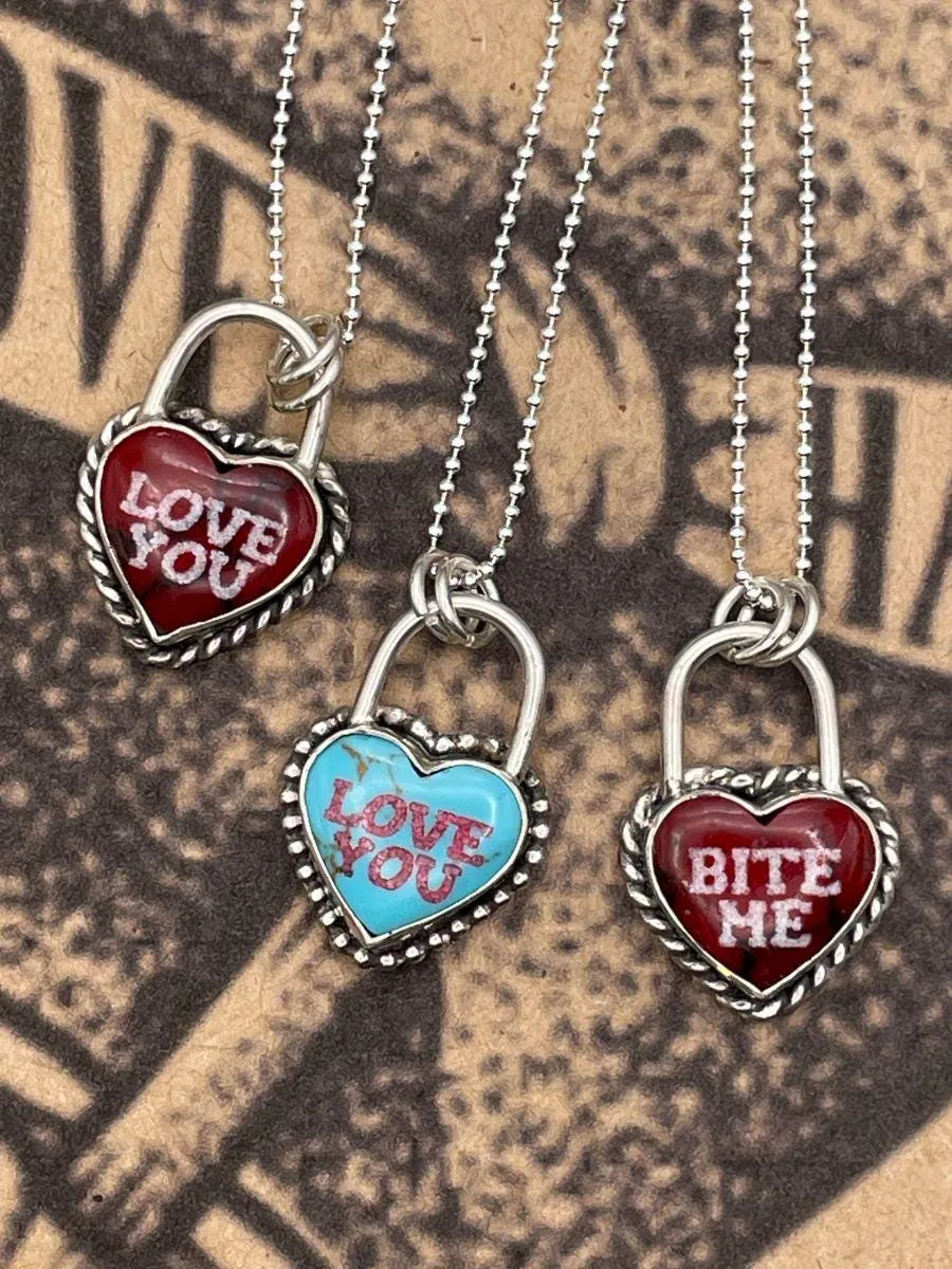 Babe - Love You Heart Faux Lock Pendant Turquoise sold by Modcloth product image thumbnail 4