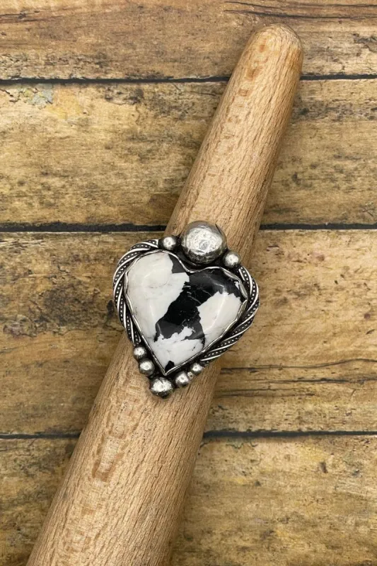 Ava - White Buffalo Turquoise Heart Ring made by Modcloth
