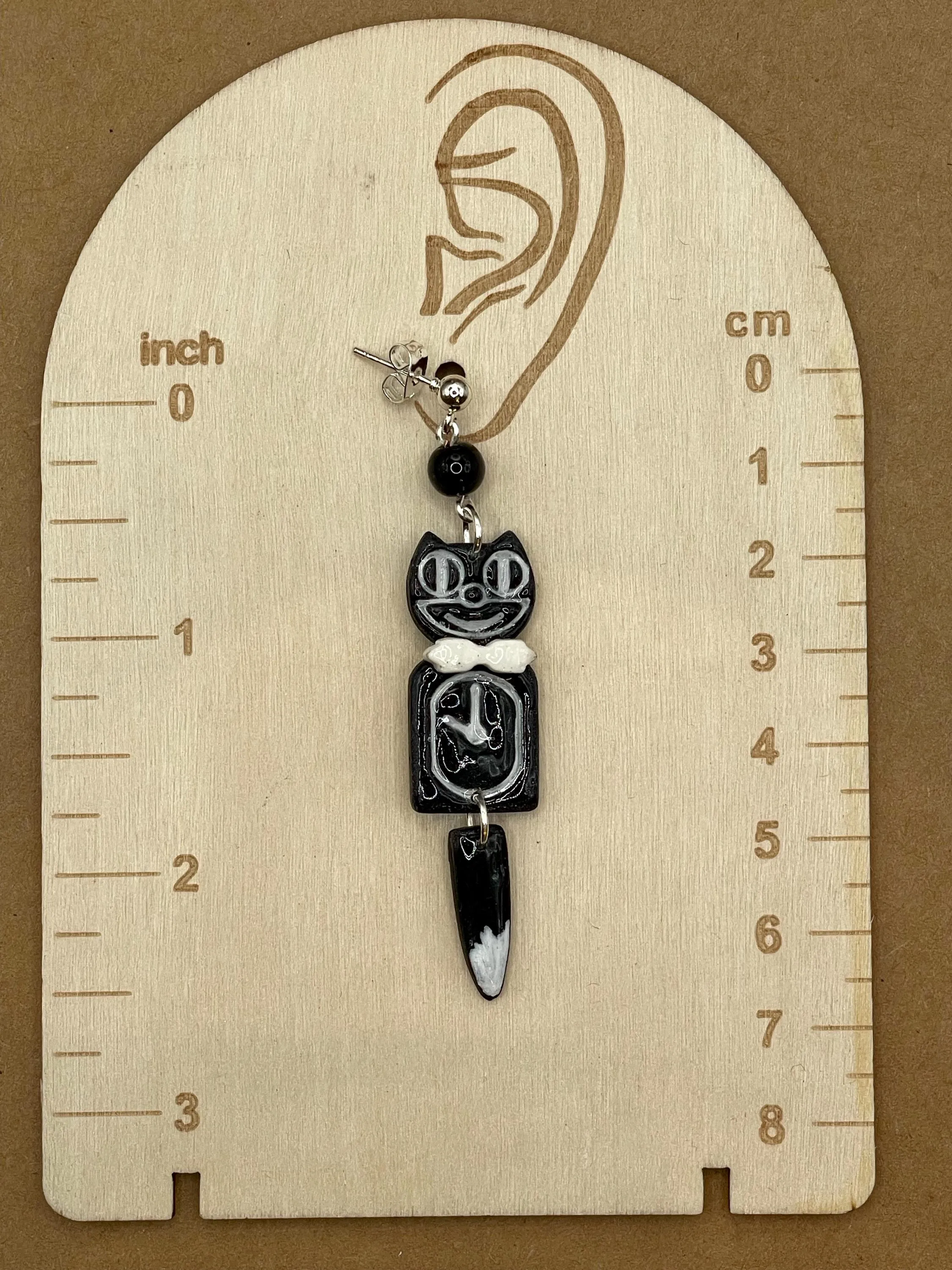 Cat Lover - Retro Black Kitty Clock Earrings: Handmade Polymer Clay sold by Modcloth product image thumbnail 2