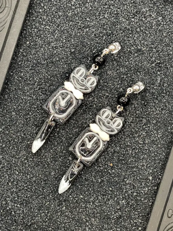 Cat Lover - Retro Black Kitty Clock Earrings: Handmade Polymer Clay made by Modcloth