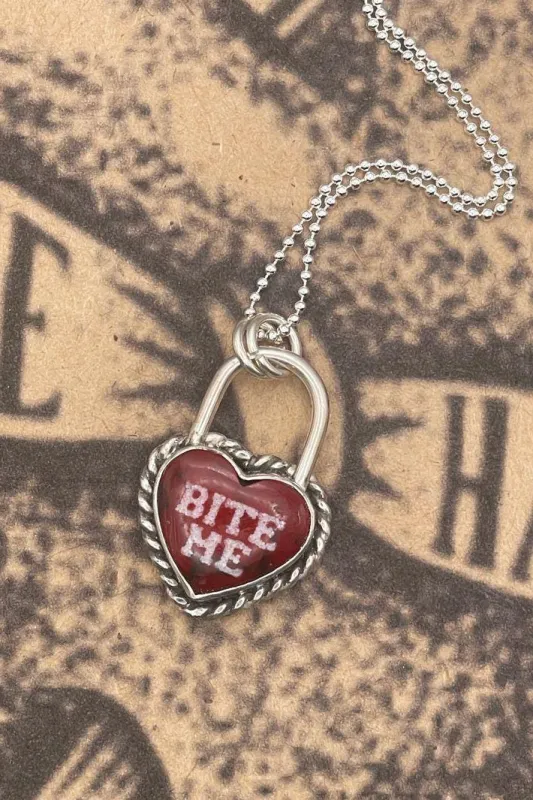 Raven - Bite Me Heart Faux Lock Pendant Bloody Basin Jasper made by Modcloth
