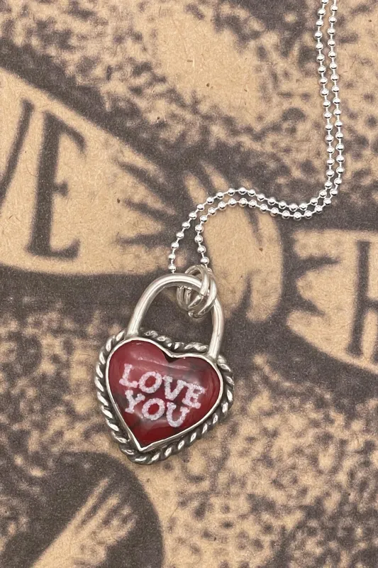 Rain - Love You Heart Faux Lock Pendant Bloody Basin Jasper made by Modcloth