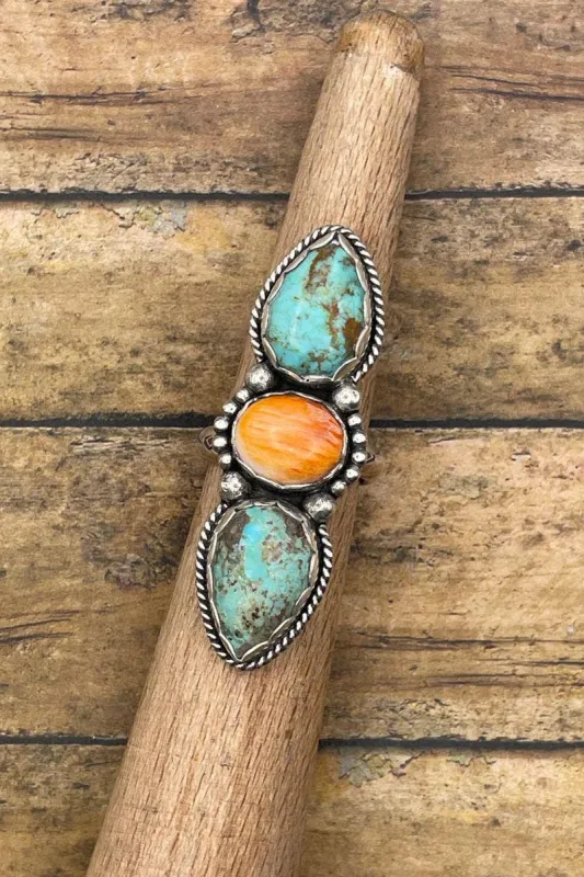 Blakely - Turquoise and Spiny Oyster Triple Gemstone Ring made by Modcloth