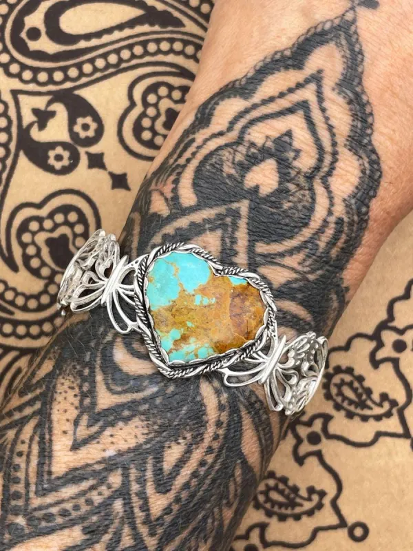 Bailey - Kingman Heart Turquoise Butterfly Cuff made by Modcloth