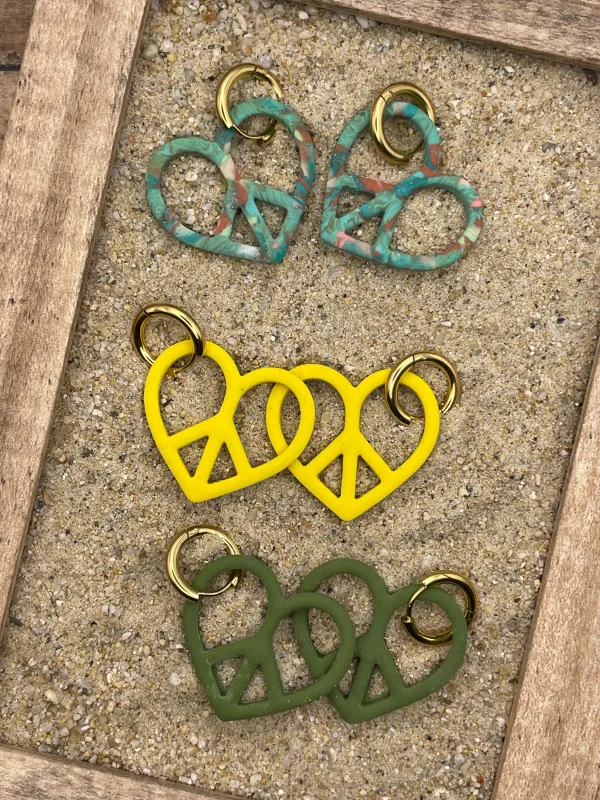 Love - Peace Heart on a Huggie Hoop: Handmade Polymer Clay Earrings made by Modcloth