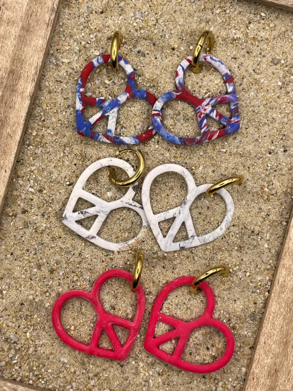Love - Peace Heart on a Huggie Hoop: Handmade Polymer Clay Earrings made by Modcloth