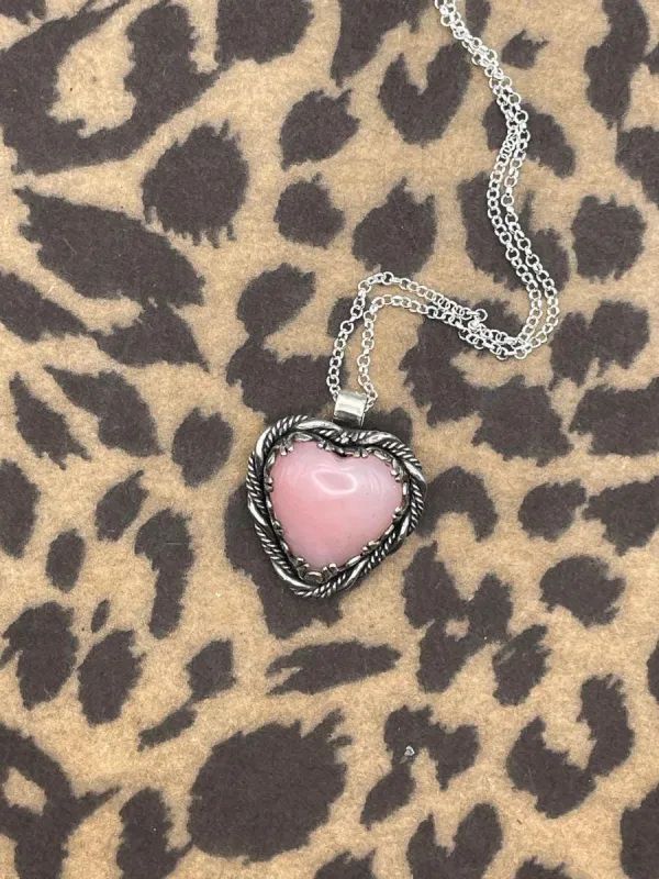 Gweneth - Pink Opal Love Heart Pendant made by Modcloth