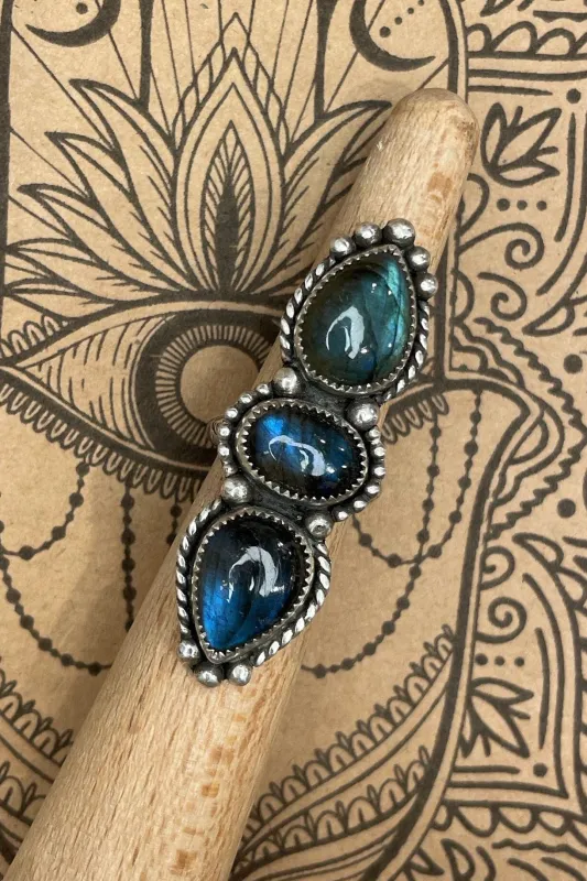 Hanna - Blue Green Labradorite Triple Gemstone Ring made by Modcloth