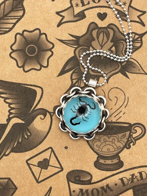 Wisteria - Black Scorpion in Turquoise Resin Pendant Necklace made by Modcloth