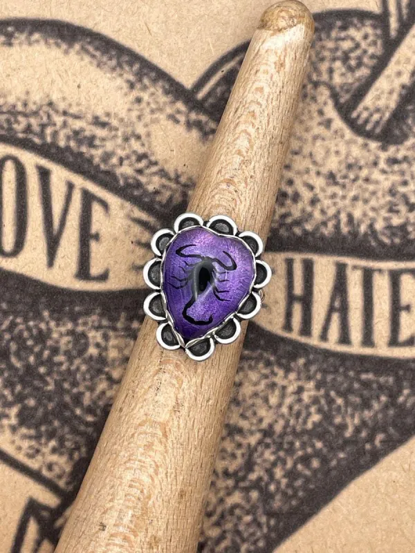 Wild - Black Scorpion in Purple Resin Heart Ring made by Modcloth
