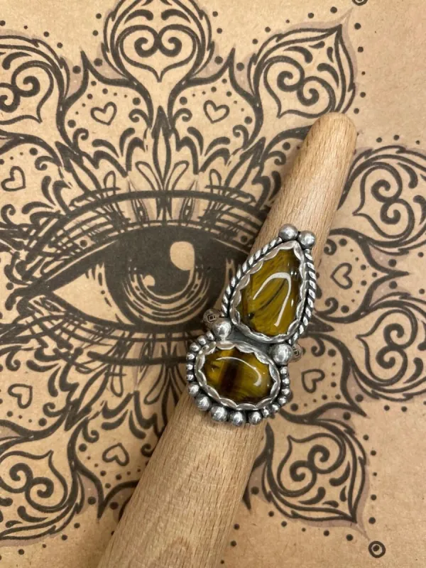 Idelle - Tiger Eye Double Gemstone Boho Ring made by Modcloth