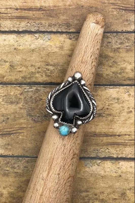 Buzz - Black Onyx and Turquoise Spade Ring made by Modcloth