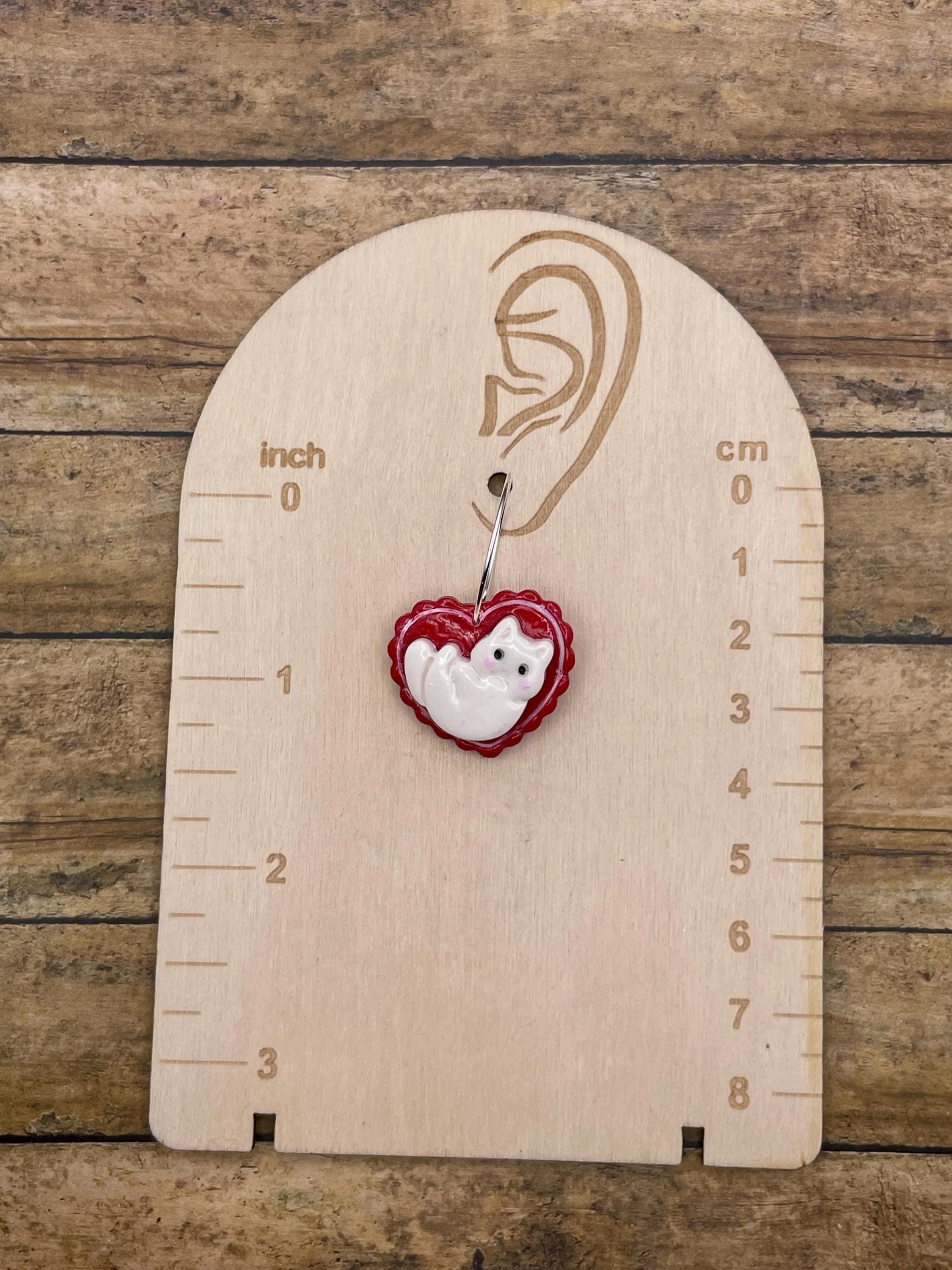 Cat Lover - Crazy Kitty Red Heart Hoop Earrings: Handmade Polymer Clay sold by Modcloth product image thumbnail 2