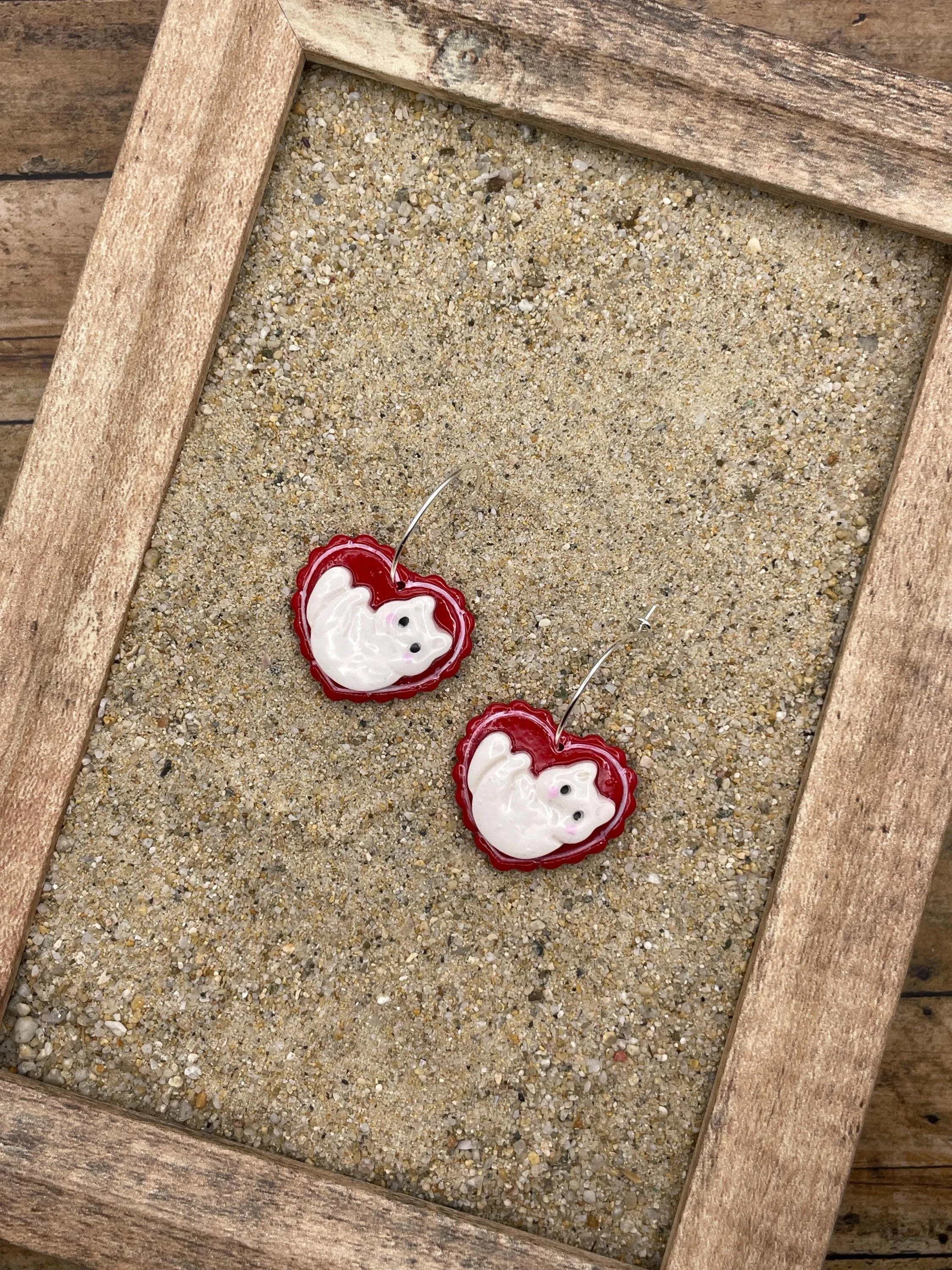 Cat Lover - Crazy Kitty Red Heart Hoop Earrings: Handmade Polymer Clay sold by Modcloth product image thumbnail 3