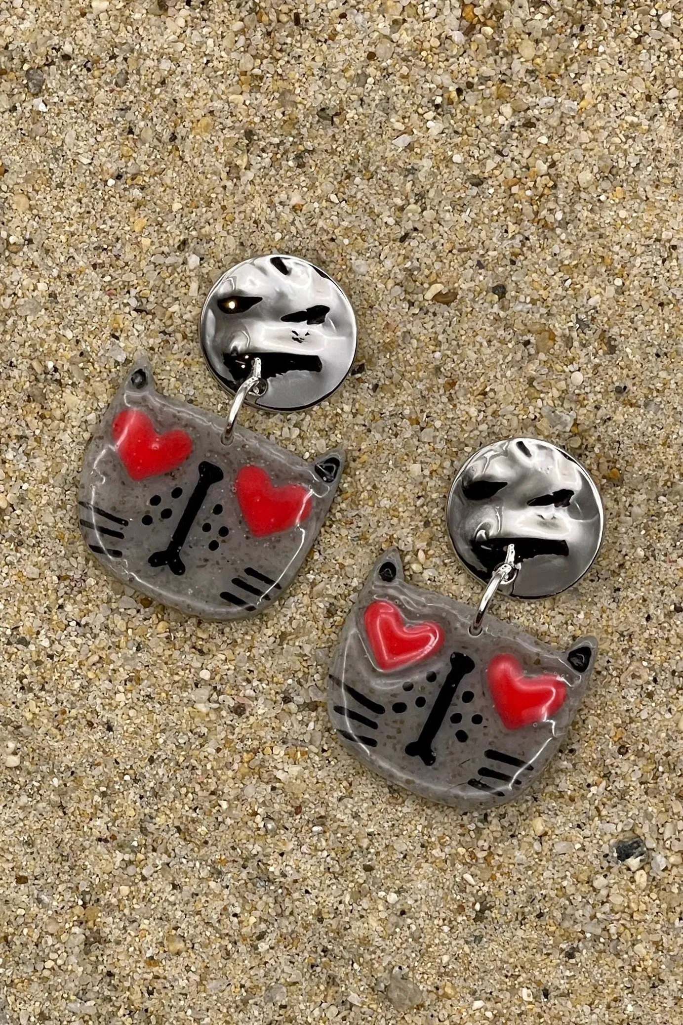Cat Lover - Heart Eyes Earrings: Handmade Polymer Clay sold by Modcloth