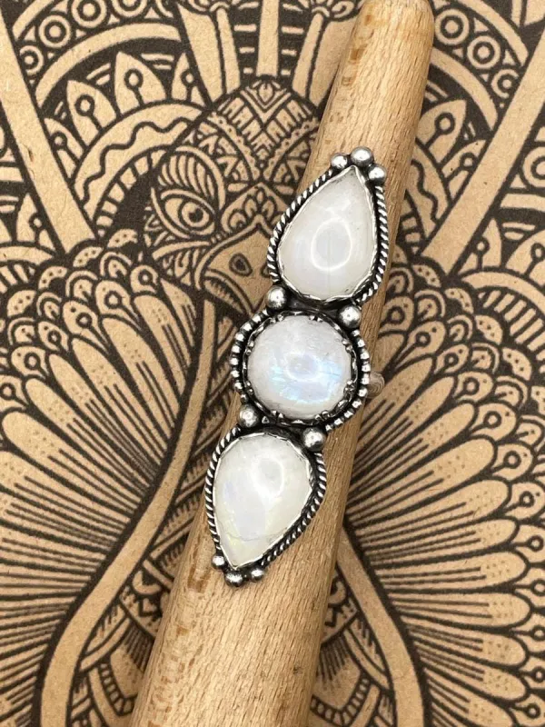 Gloria - Rainbow Moonstone Triple Gemstone Ring made by Modcloth