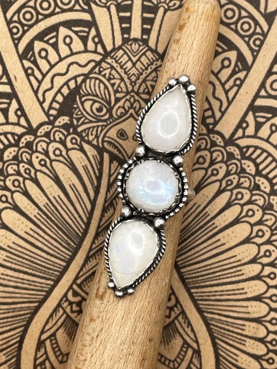 Gloria - Rainbow Moonstone Triple Gemstone Ring sold by Modcloth