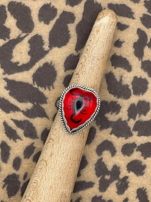Welch - Black Scorpion in Red Resin Heart Ring made by Modcloth
