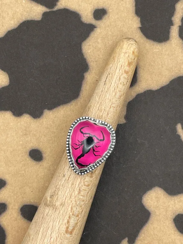 Winona - Black Scorpion in Pink Heart Ring made by Modcloth
