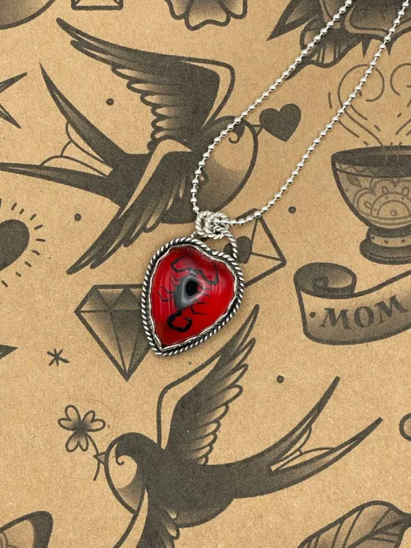 Welch - Black Scorpion in Red Resin Heart Pendant Necklace made by Modcloth