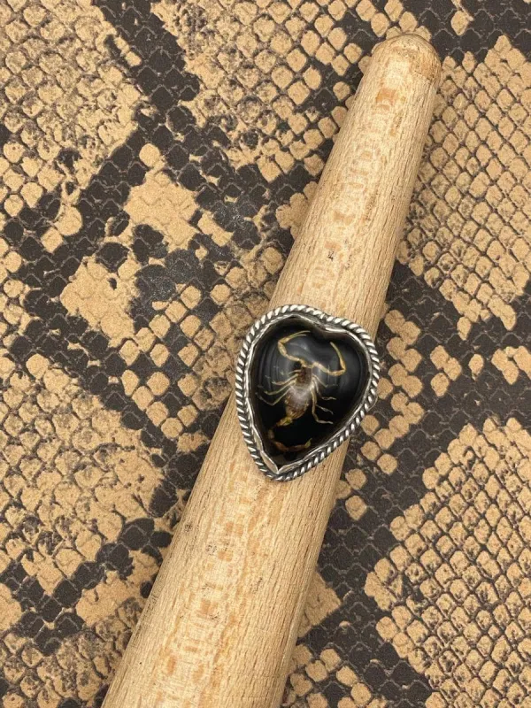 Warner - Golden Scorpion in Black Resin Heart Ring made by Modcloth