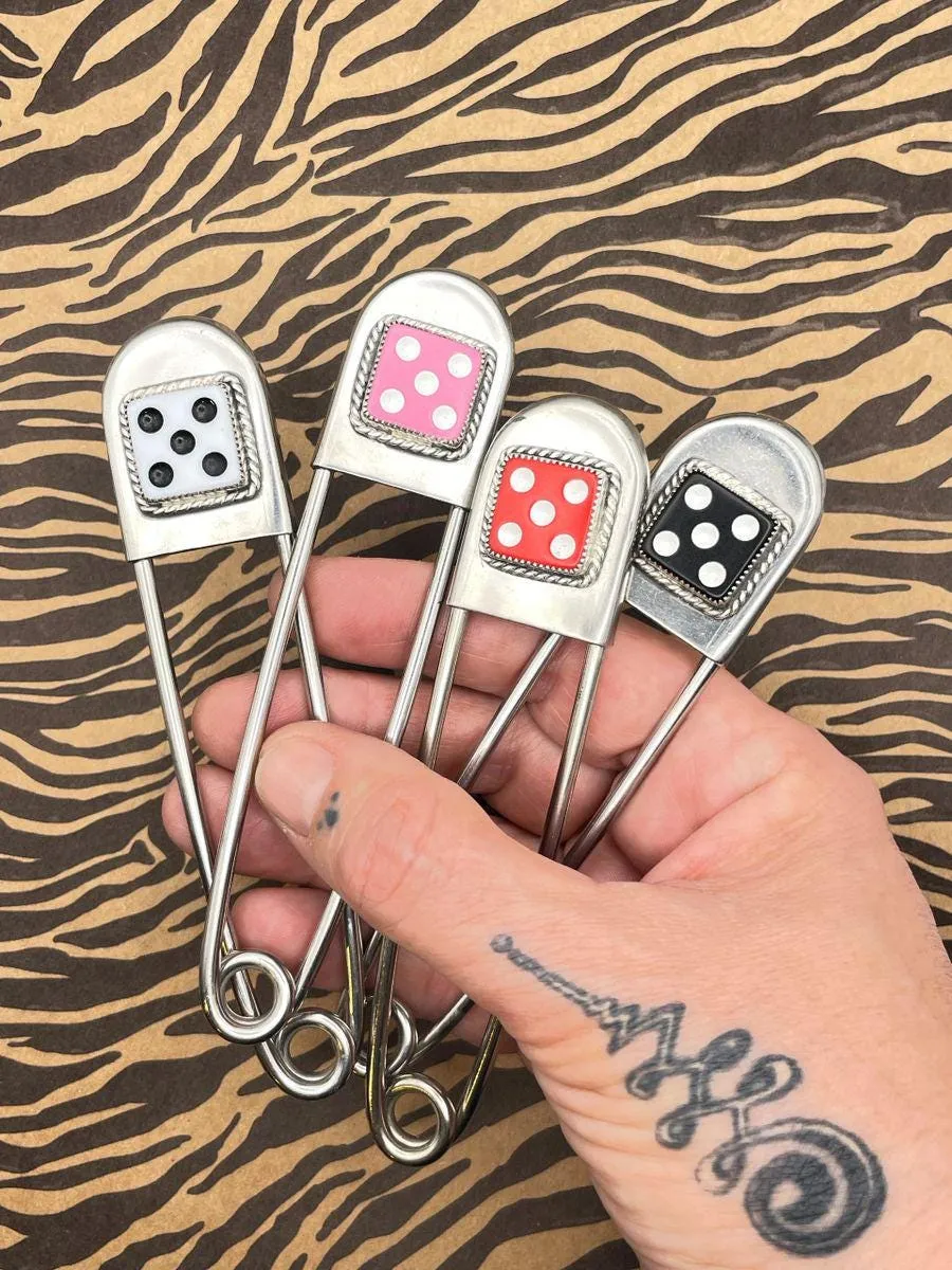Zipper - Jumbo Safety Pin Keychain Black Dice #5 sold by Modcloth