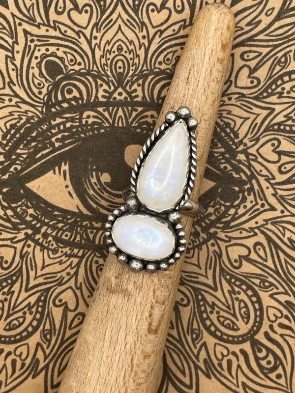 Gemma - Rainbow Moonstone Double Gemstone Ring made by Modcloth