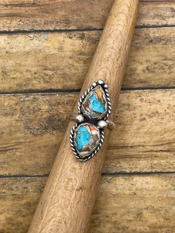 Caitlyn - Spiny Oyster Turquoise Double Stone Ring made by Modcloth