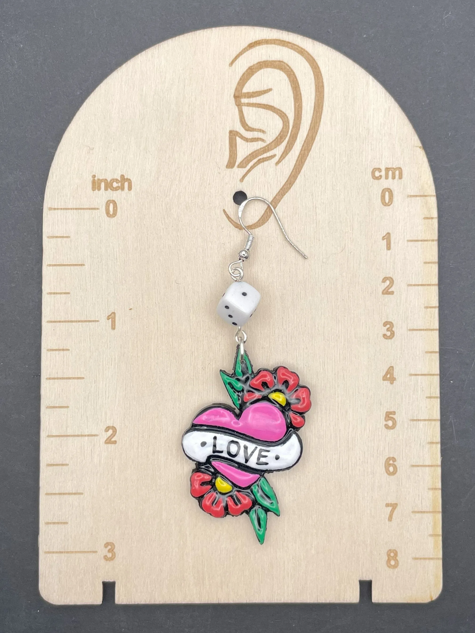 Tattoo - Love Heart Earrings with Dice Detail: Handmade Polymer Clay sold by Modcloth product image thumbnail 2