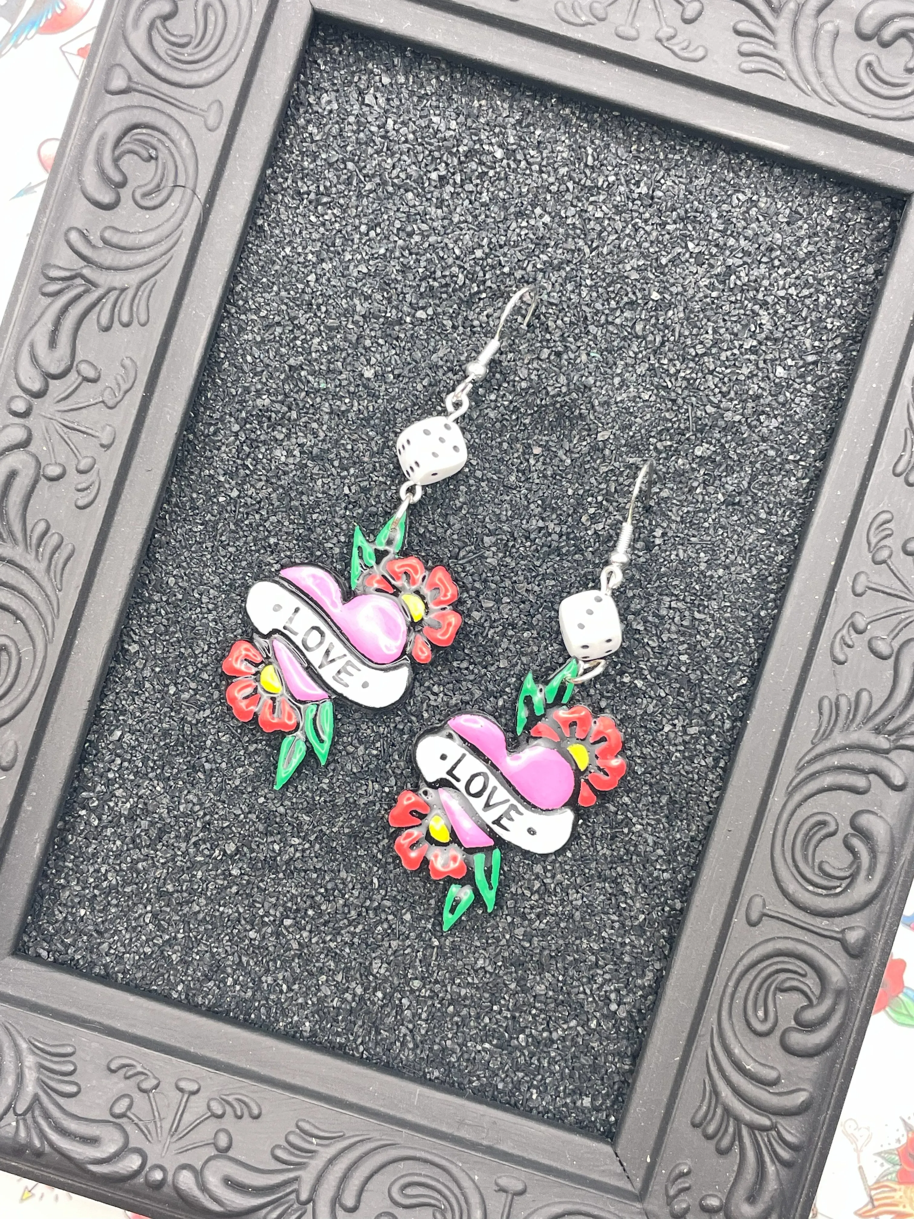 Tattoo - Love Heart Earrings with Dice Detail: Handmade Polymer Clay sold by Modcloth product image thumbnail 3