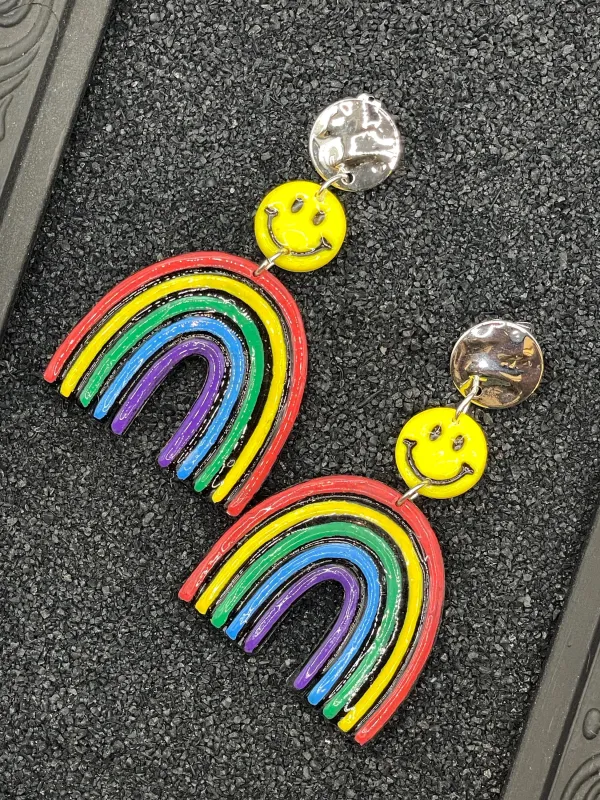 Love - Rainbow with Smiley Face Earrings: Handmade Polymer Clay made by Modcloth