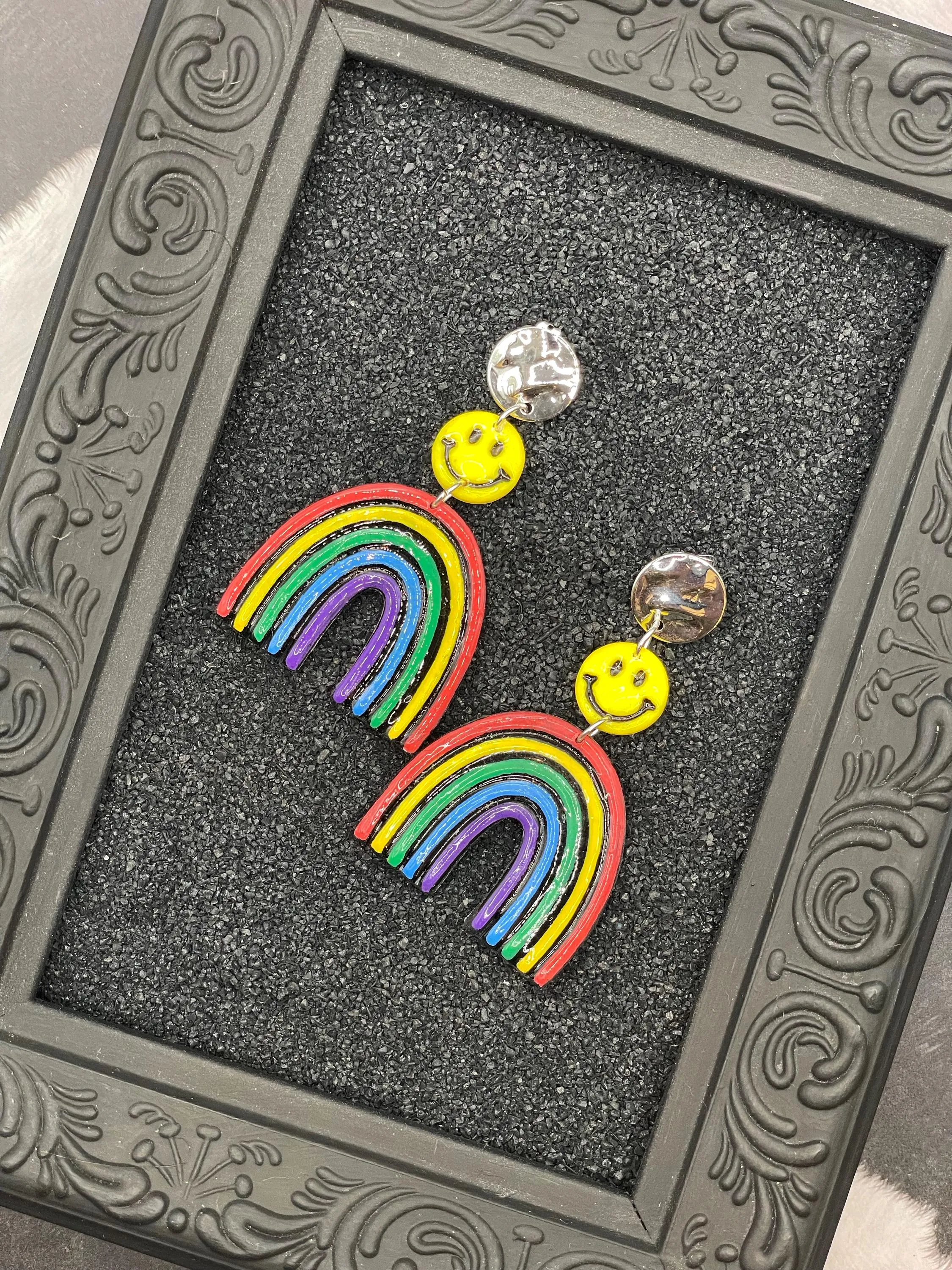 Love - Rainbow with Smiley Face Earrings: Handmade Polymer Clay sold by Modcloth product image thumbnail 3