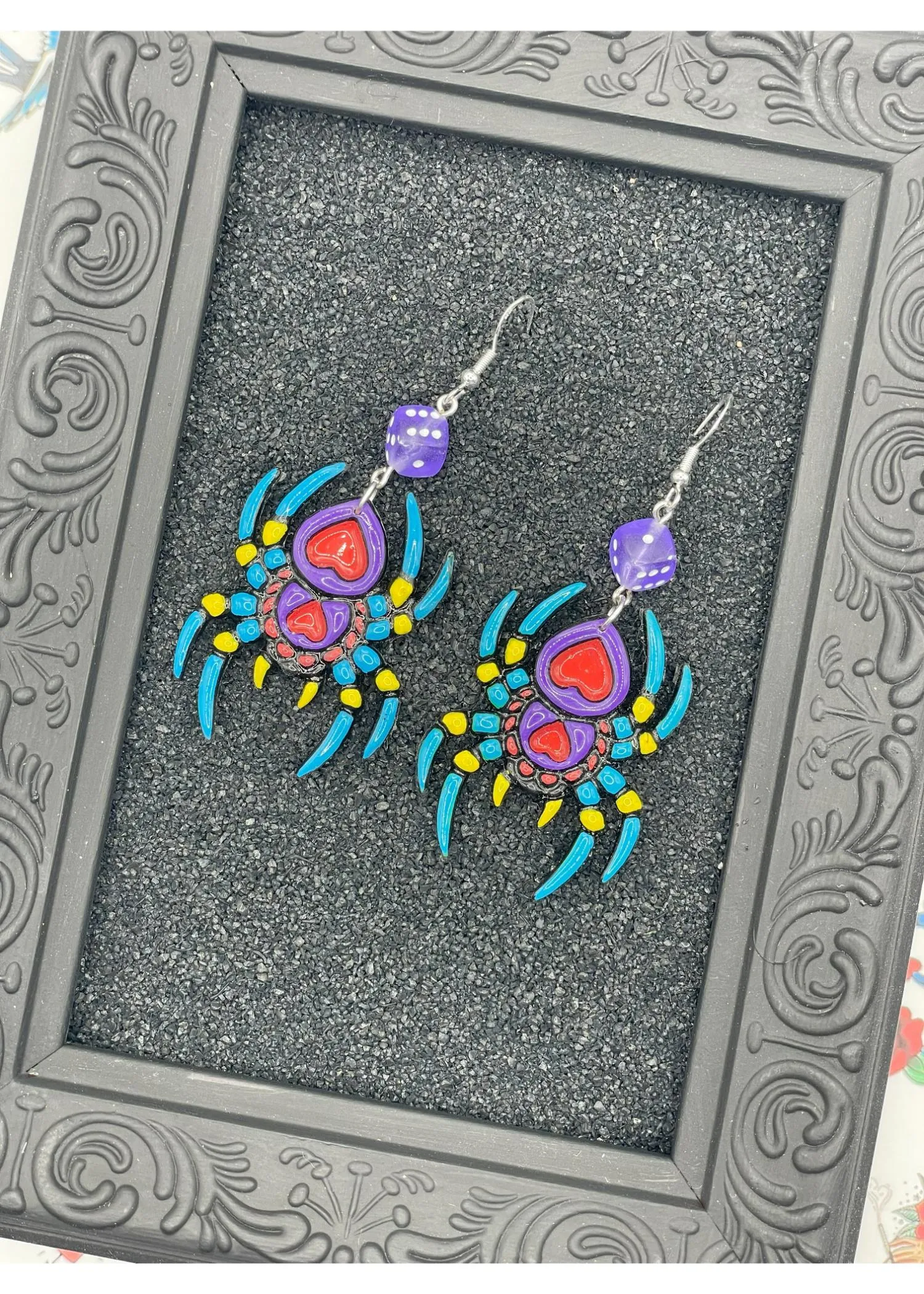 Tattoo - Spider Earrings with Dice Details: Handmade, Hand-Painted Polymer Clay sold by Modcloth product image thumbnail 3