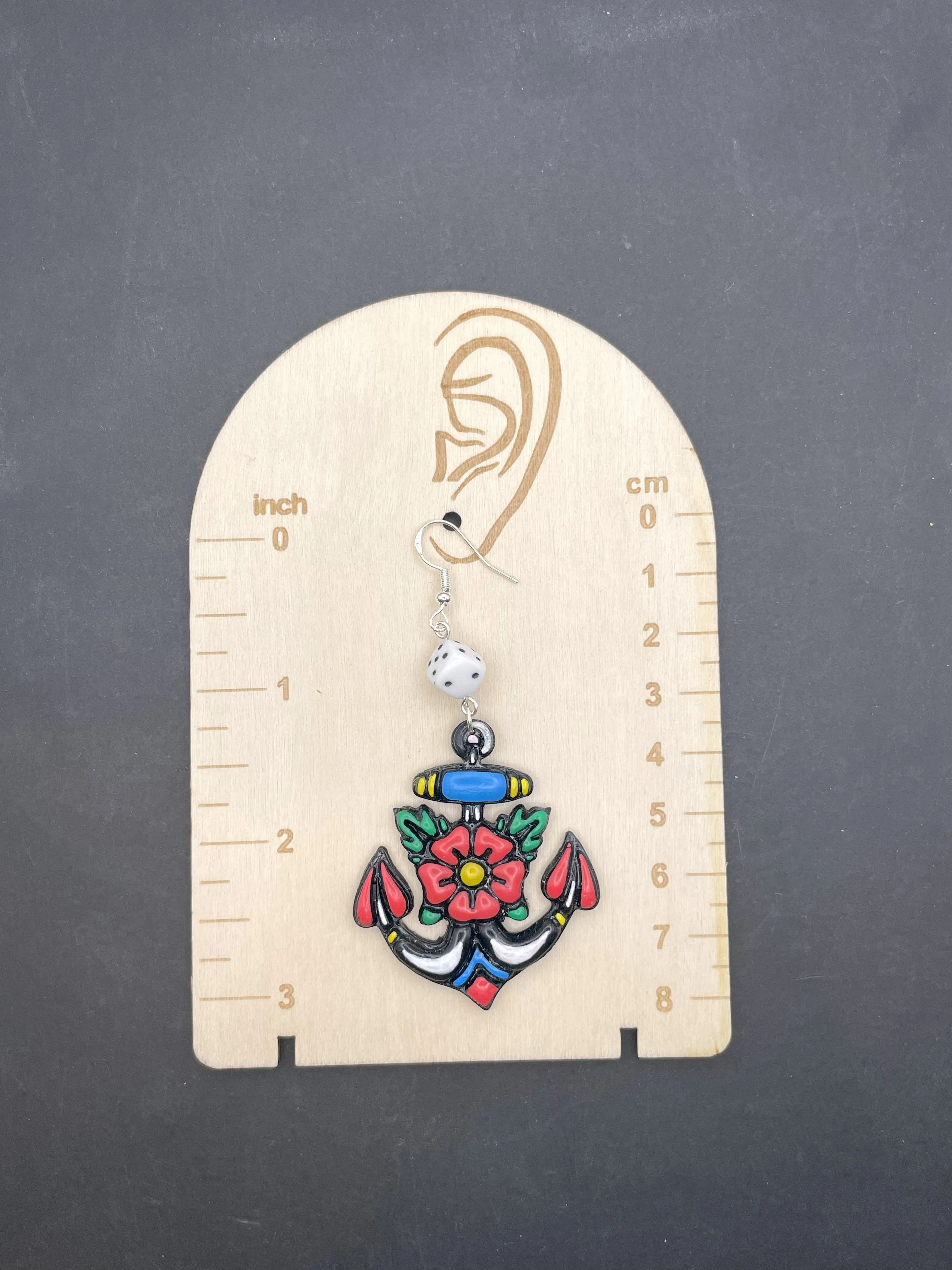 Tattoo - Anchor Earrings with Dice: Handmade, Hand-Painted Polymer Clay sold by Modcloth product image thumbnail 2