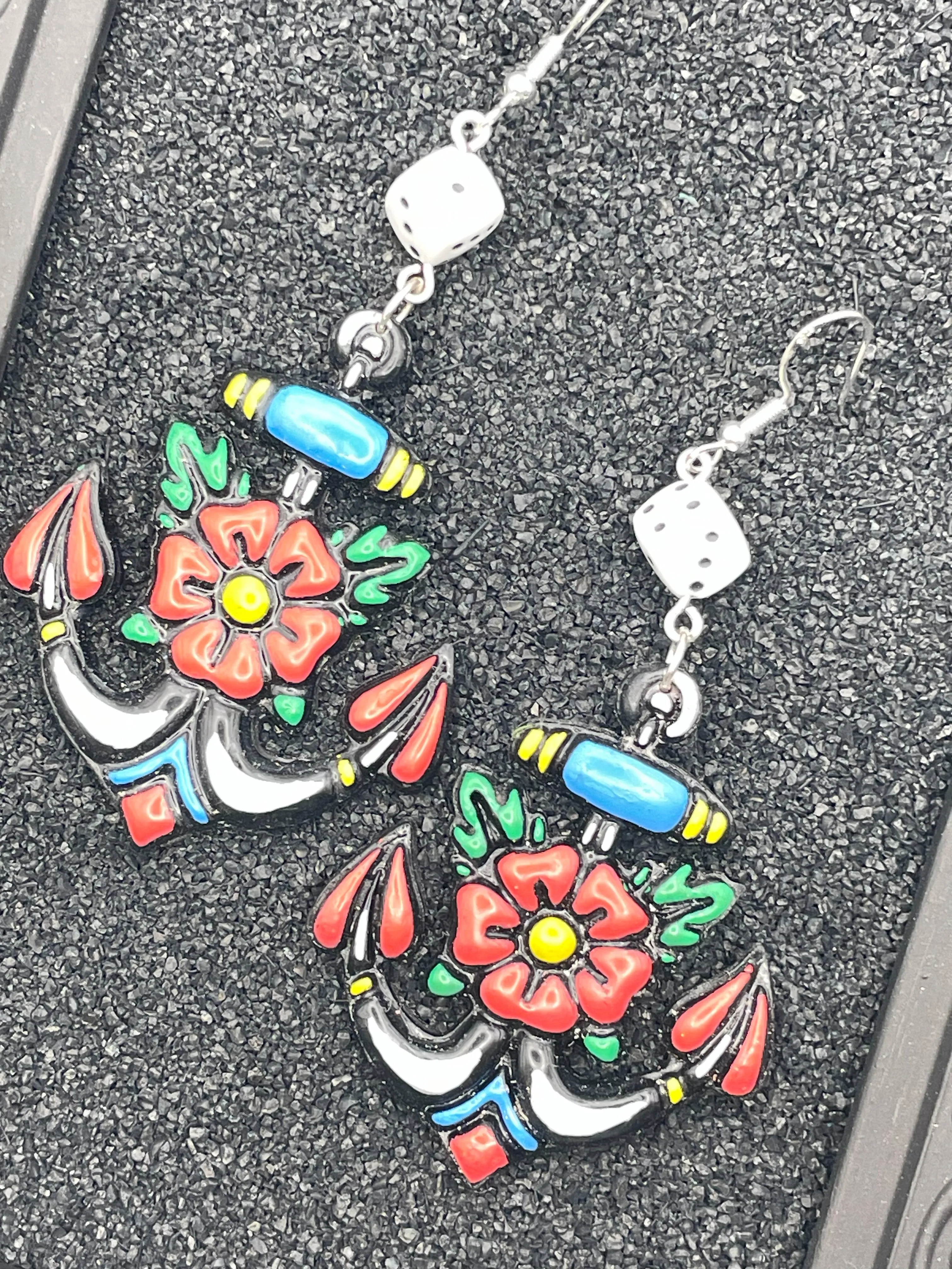 Tattoo - Anchor Earrings with Dice: Handmade, Hand-Painted Polymer Clay sold by Modcloth