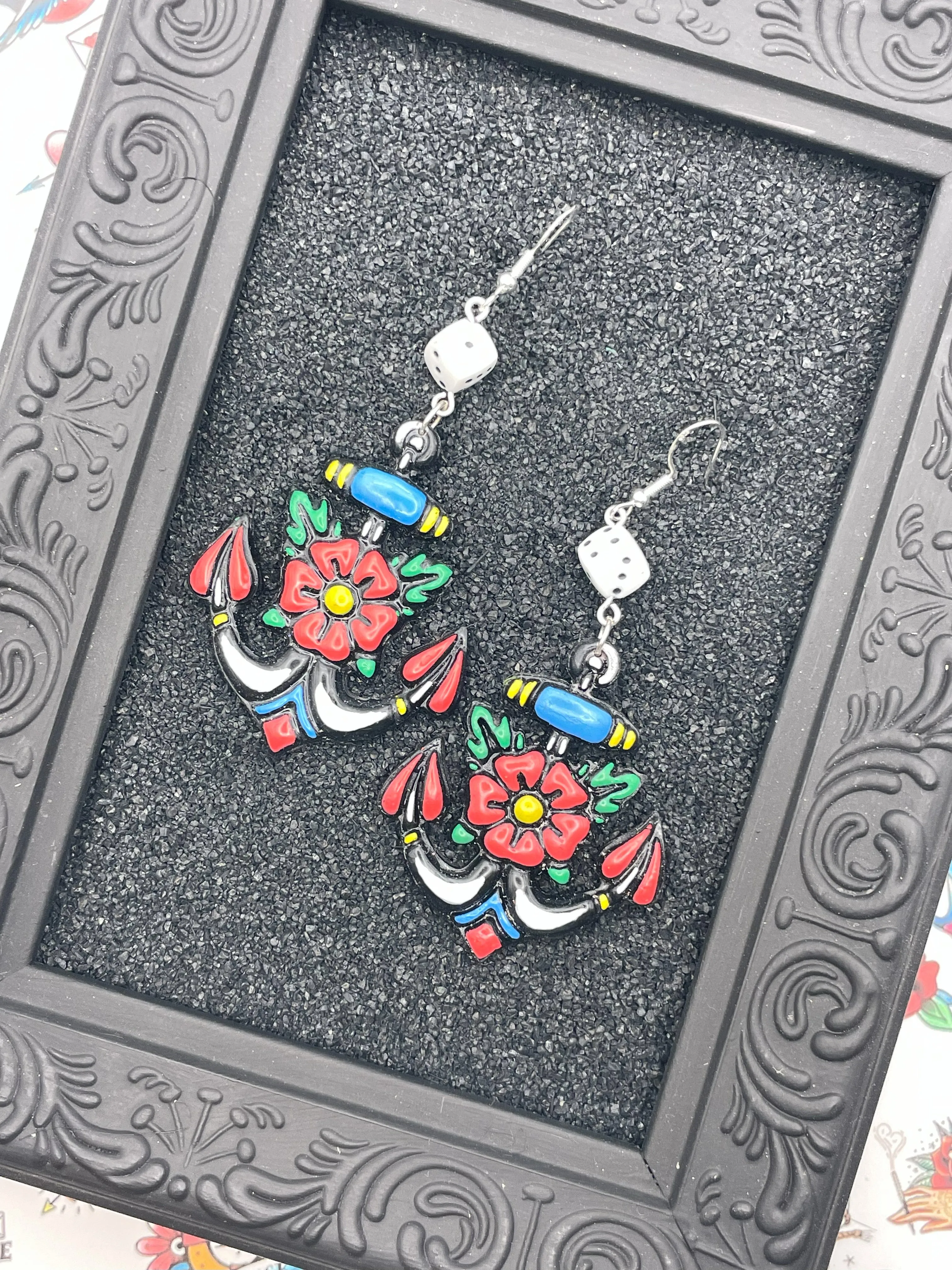Tattoo - Anchor Earrings with Dice: Handmade, Hand-Painted Polymer Clay sold by Modcloth product image thumbnail 3
