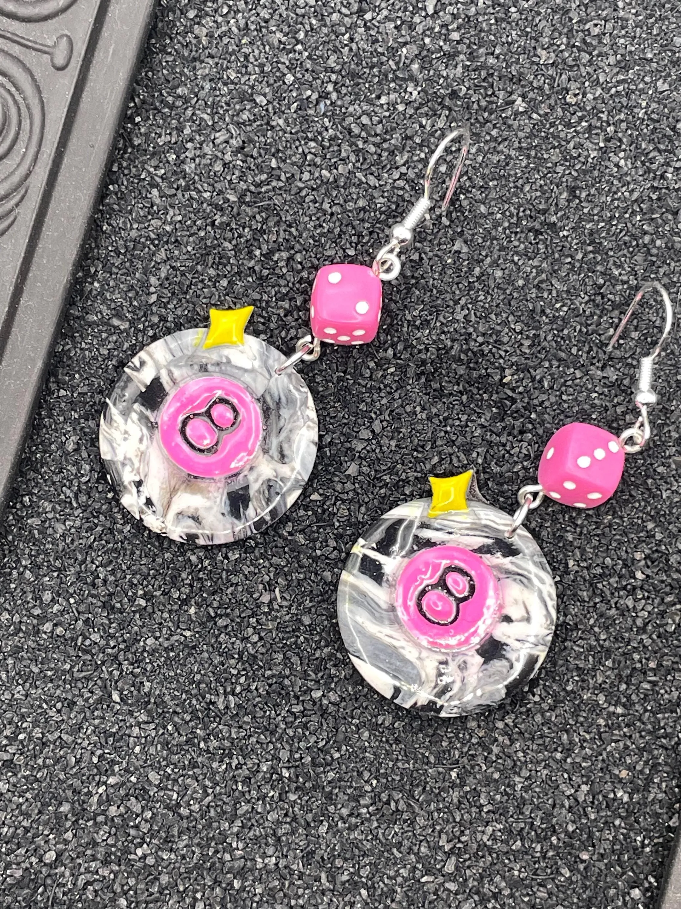 Tattoo - 8-Ball Earrings with Pink Dice: Hand-Painted Polymer Clay sold by Modcloth product image thumbnail 2