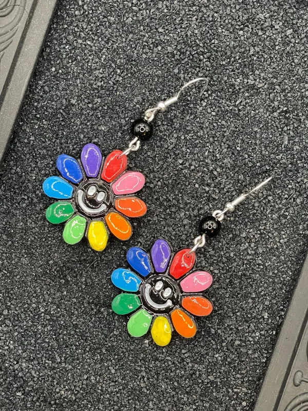 Love - Rainbow Smiley Daisy Earrings: Handmade Polymer Clay made by Modcloth