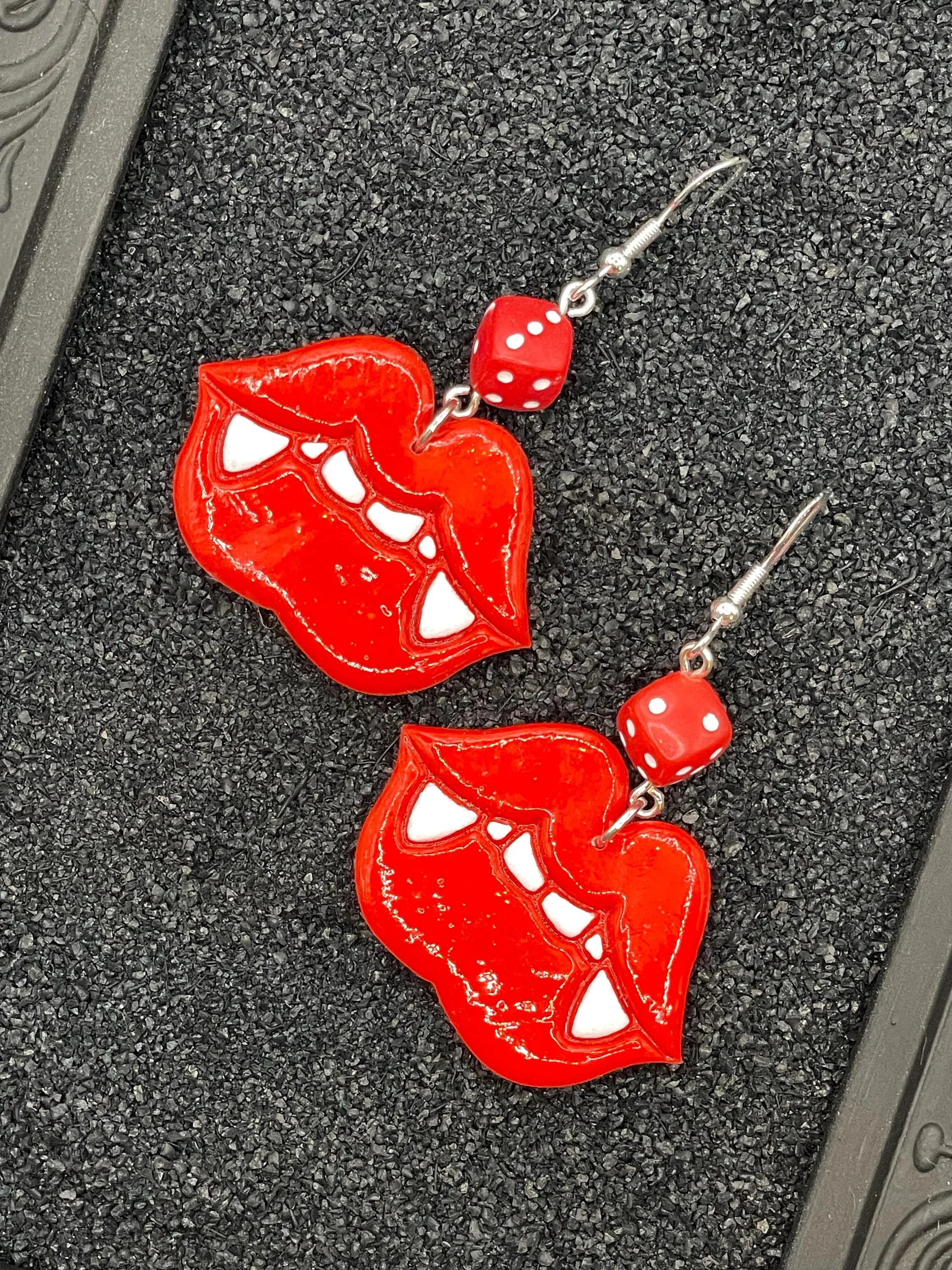 Tattoo - Vampire Kiss Earrings with Dice: Handmade Polymer Clay sold by Modcloth