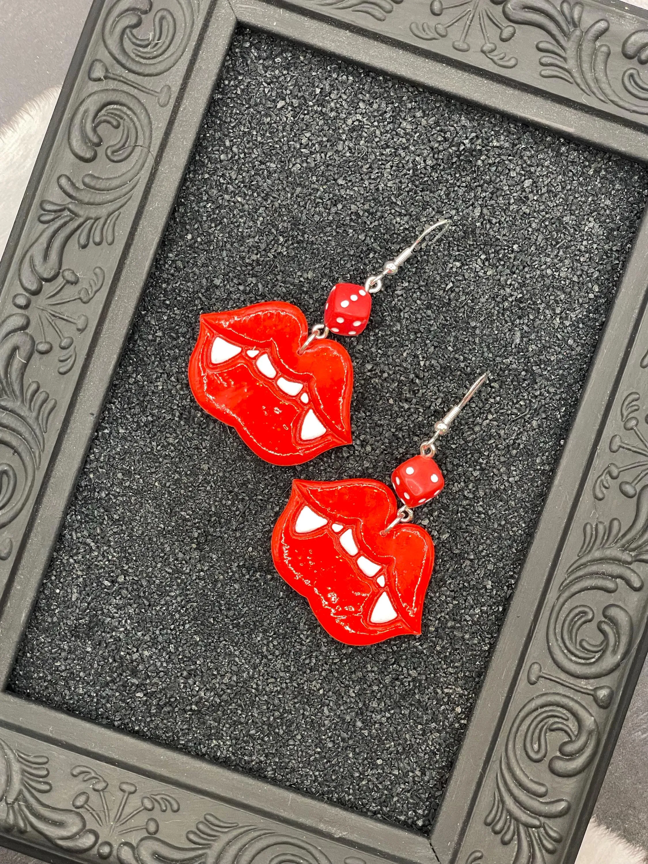 Tattoo - Vampire Kiss Earrings with Dice: Handmade Polymer Clay sold by Modcloth product image thumbnail 3